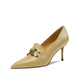 Maya Yellow Pointed Toe Heels with Gold Chain newgew